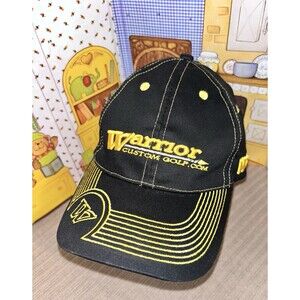 Warrior Custom Golf Hat Baseball Cap Black Yellow Embroidered Spell Out Strap